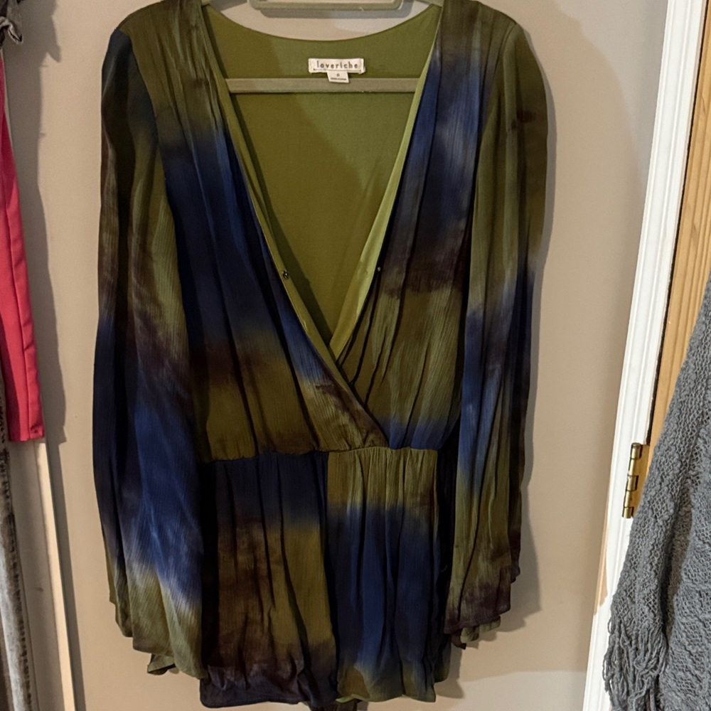 New York & Company Olive and Navy Blouse